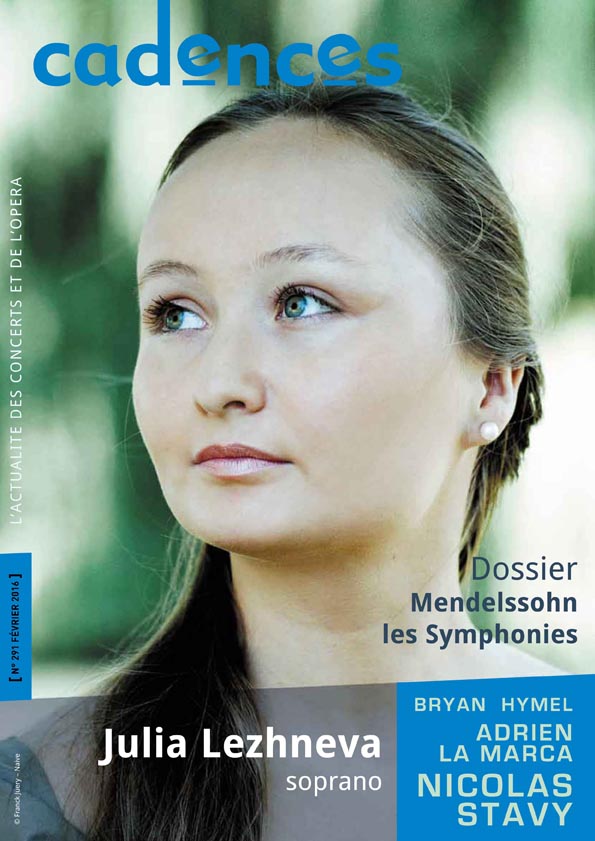 Annonce du récital de Julia Lezhneva le 19 février 2016 au Théâtre des Champs-Elysées dans le numéro de février du magazine Cadences.
